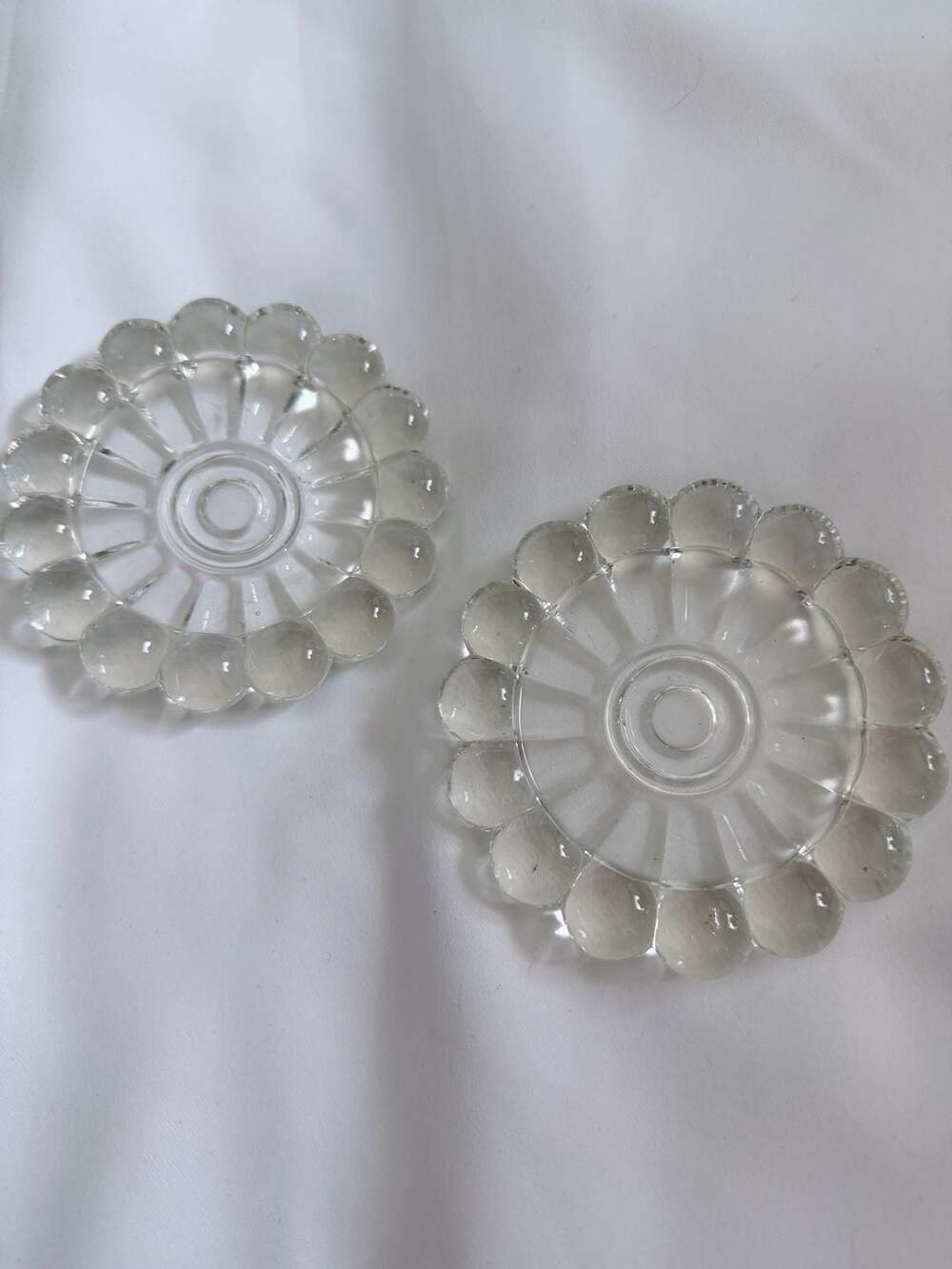 Set of 2 Vintage Anchor Hocking Berwick Boopie Clear Glass Candle Holder Bases